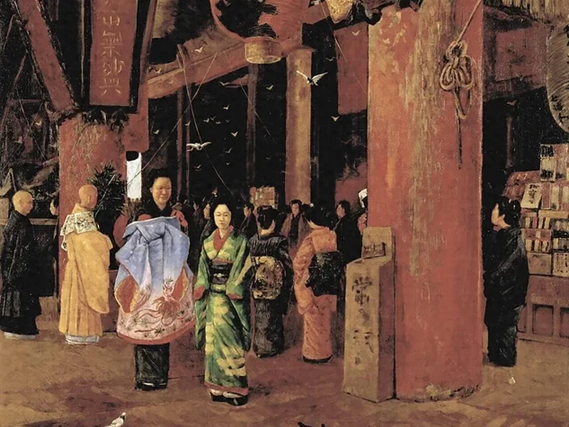 1861-Ando Nakataro - Interno di un tempio giapponese